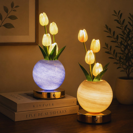 Tulip Planet Lamp – Rechargeable 3-Color Ambient Night Light for Cozy Room Decor