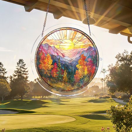 Acrylic Jigsaw Puzzle Suncatcher - Golden Autumn Mountain Sunrise
