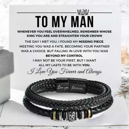 To My Man Love You Forever Bracelet – Romantic Engraved Gift for Boyfriend, Husband or Anniversary Gift for Him