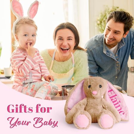 Custom Name Pink Bunny - Personalized Baby Girl Easter Gift