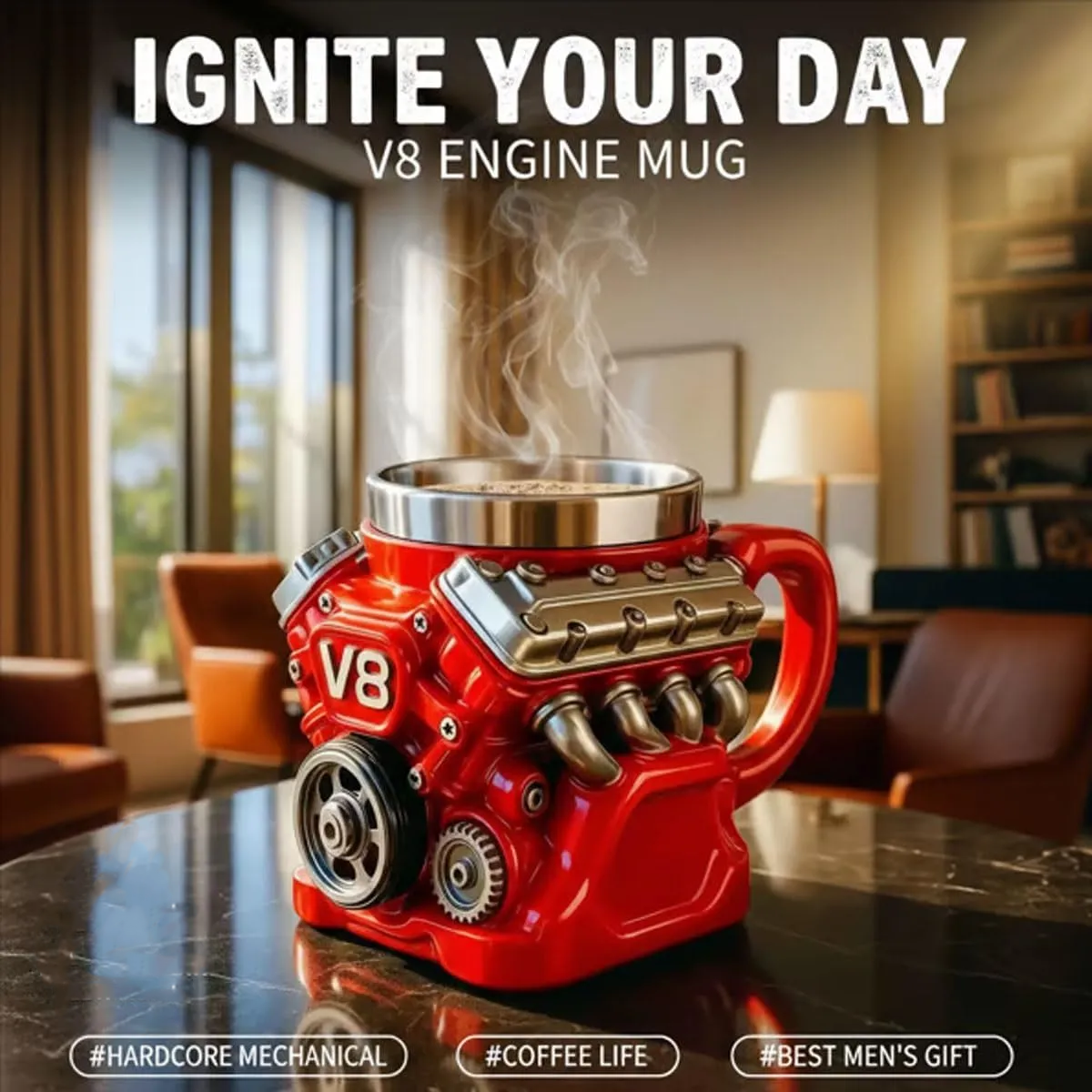 Engine-themed V8 Stainless Steel Mug