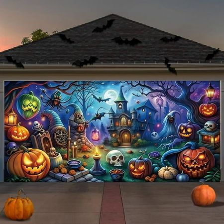 Halloween Village Garage Door Cover Giftmaga™ | Spooky Outdoor Decoration