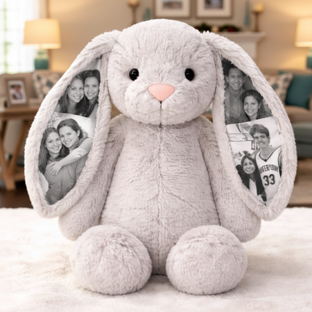 Custom Photo Bunny Plush – Personalized Hidden Ear Picture Bunny Gift