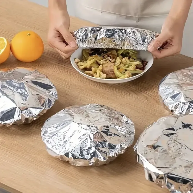 100pcs Reusable Food Grade Aluminum Foil Covers, Safety, Insulated Tableware Lids, Kitchen Freshness, Heat Preservation & Heat Retention, Suitable for Bowls and Plates
