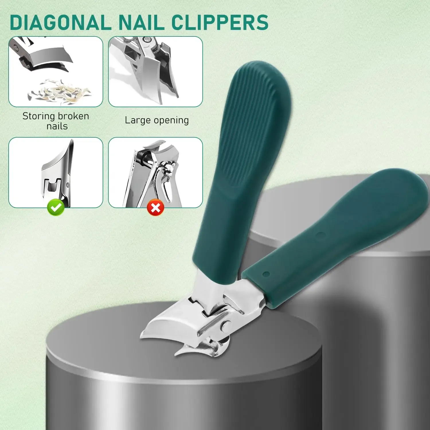 Three Sets of Eagle Beak Beveled Nail Clippers - Wide Jaw Opening Anti-Splash Slanted Nail Clipper, 25 Degree Oblique Nail Clipper, Ingrown Toenail Clippers for Thick Nails for Seniors