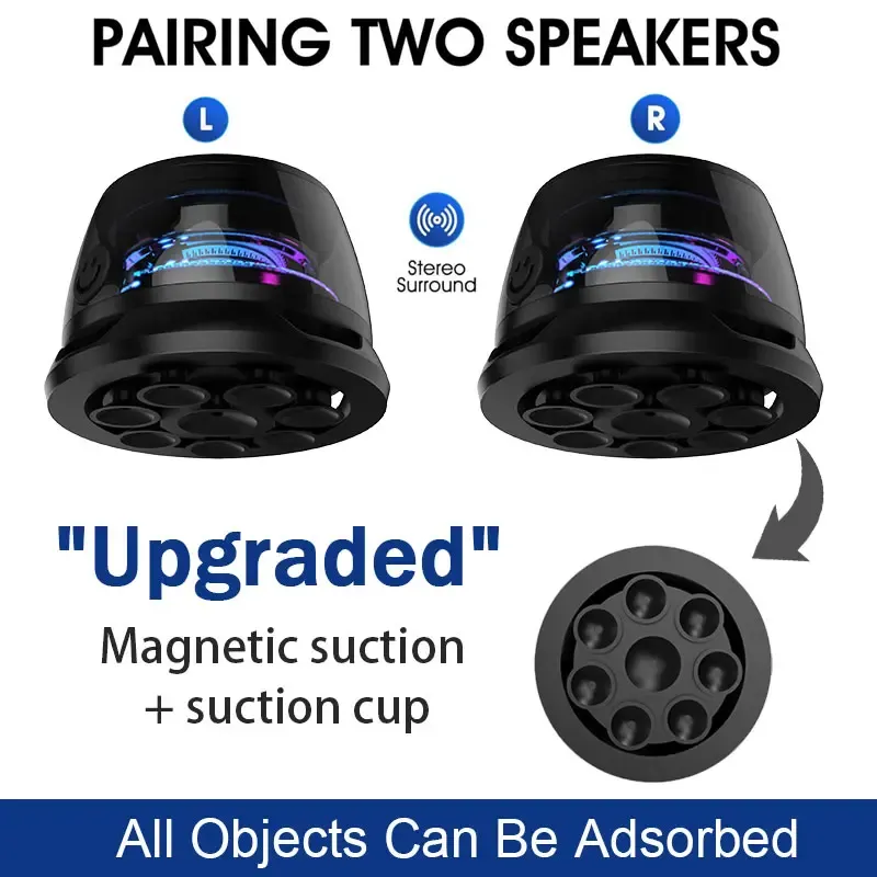 CircuiLiving G200 Compact Portable Magnetic-Suction Cup Bluetooth Speaker - IPX4 Waterproof, RGB Lights, TWS Stereo Surround Sound, Smartphone Holder, Suitable for Outdoor & Car Use, Compatible with iPhone & Android, Ideal Gift