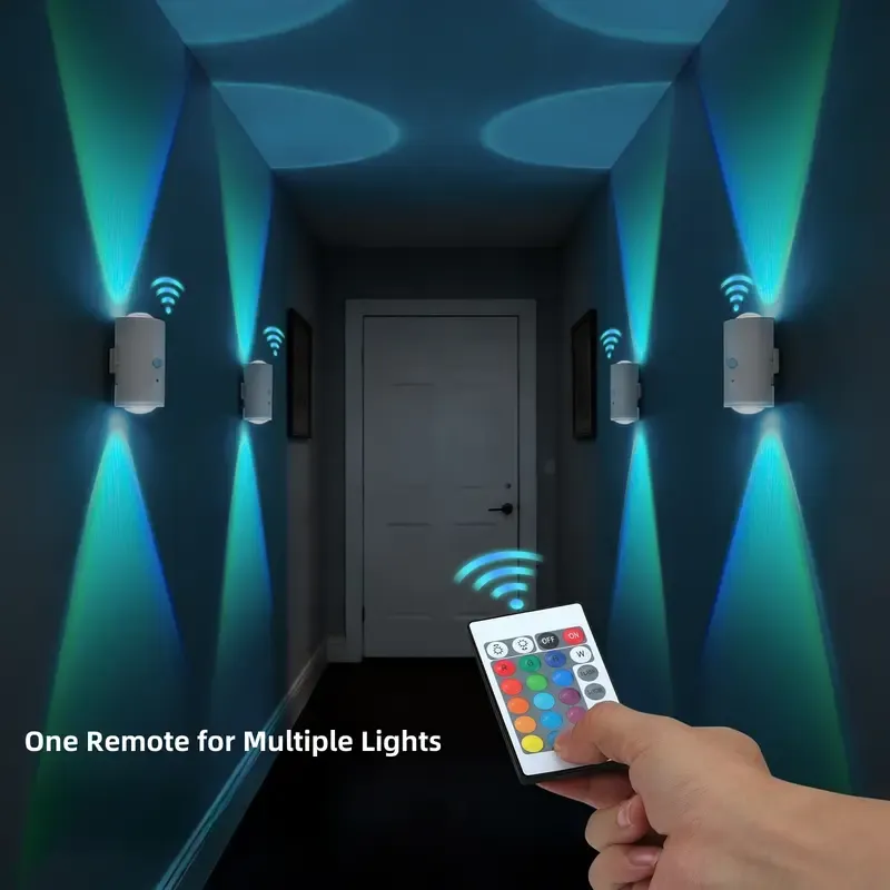 Smart LED Wall Lamp with Motion Sensor - 16 RGB Dynamic Ambient Night Light with Remote, Magnetic & Stick on Design, USB Rechargeable Cordless Projector light, Perfect for Home Decor, Stairs, Hallway, Courtyard Doorway