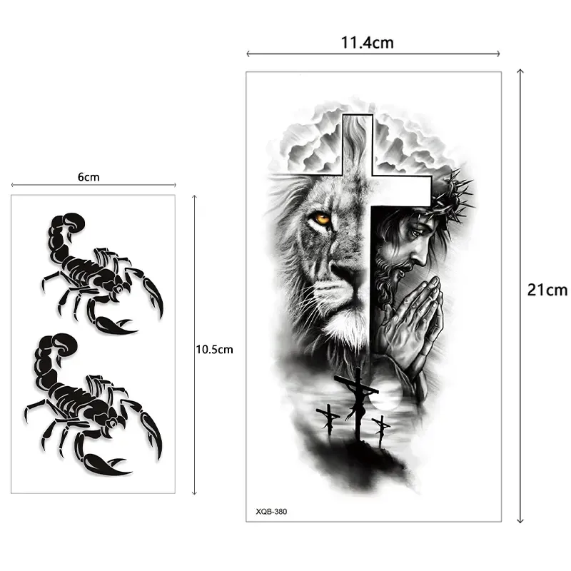 36 Sheets Black Arm Tattoos for Men Women Half Sleeve Animals Lion Tiger Wolf Death Skull Compass Flower Butterflies Fake Tattoos That Look Real Durable for Teens