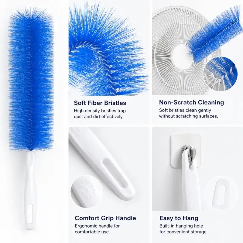 Fan cleaning brush, dust removal brush, cleaning brush, bendable microfiber head, reusable dust collector, washable, suitable for ceiling fan blades