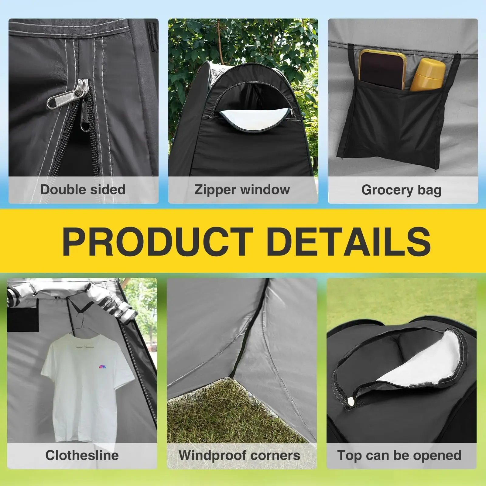 Camping Changing Tent portable toilet Shower Tent with Solar Bag Durable Pop-Up Shower Changing Tent plant watering rv bunk beach picnic fishing potty Outdoor Camping Shower Tent Easy Setup Privacy Tent Changing Room Portable Camp Shower Tents fo