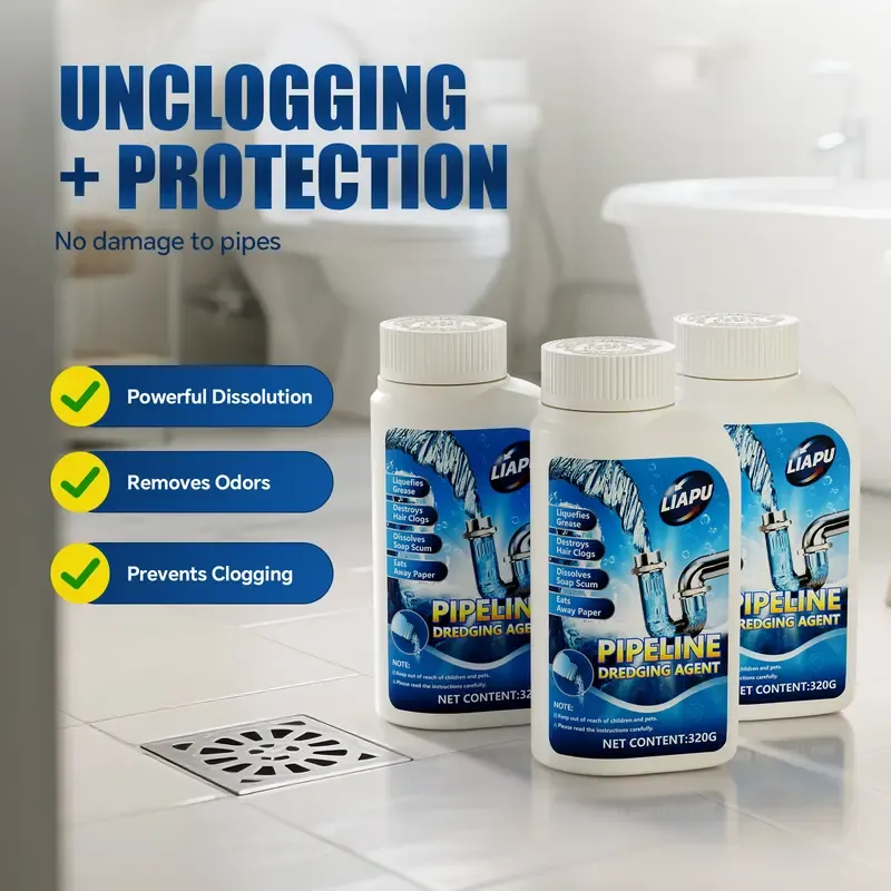 Powerful Powder Drain Unclogger Cleaner - Anti-Clogging Deodorizing, Anti-Bacterial Drain Opener, Dissolves 200 Clogs, Kills 99% Bacteria, Odour Control, Unscented, 1 Pc for Kitchen & Bathroom Pipes,dorm essentials,home essentials