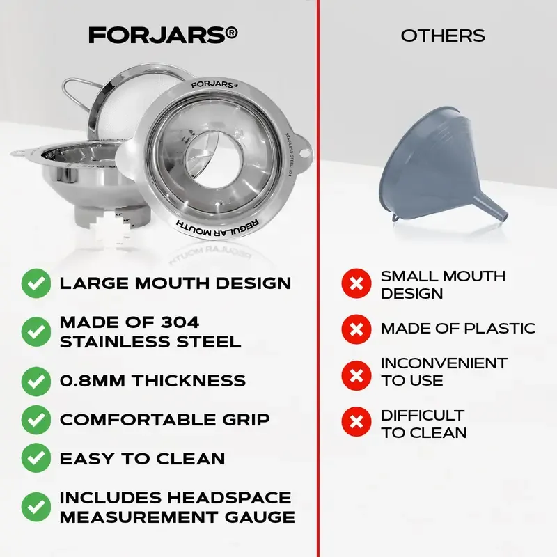 Forjars Stainless Steel Funnel Set with Regular & Wide Mouth Sizes Dishwasher Safe BPA Free Kitchen Accessories Utensils