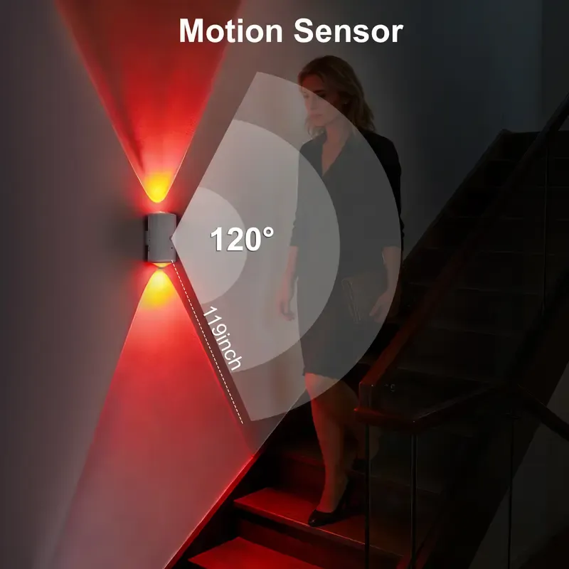 Smart LED Wall Lamp with Motion Sensor - 16 RGB Dynamic Ambient Night Light with Remote, Magnetic & Stick on Design, USB Rechargeable Cordless Projector light, Perfect for Home Decor, Stairs, Hallway, Courtyard Doorway