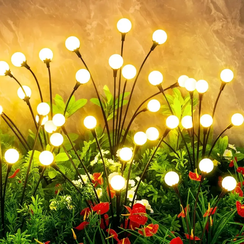 Outdoor Solar Firefly LED Lights - 4 Pack Waterproof Garden Stake Decorative Lamps with Auto Dusk-to-Dawn Glow, 32 LEDs for Curb Appeal, Whimsy Decor, Mood Lighting & LED Pathway Lighting,dorm essentials,home decor,home essentials,camping essentials