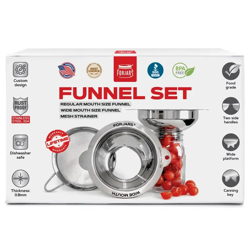 Forjars Stainless Steel Funnel Set with Regular & Wide Mouth Sizes Dishwasher Safe BPA Free Kitchen Accessories Utensils