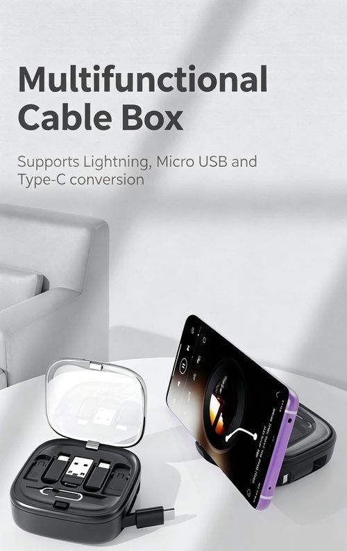 Retractable Data Cable Quick Charging Absorption Storage Box with 65W Fast Charging Data Cable Eight-in-one Storage Box