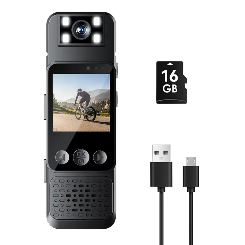 Wireless Vlog Body Camera With 16G SD Card, 1080P Camcorder, Wearable Body Cam with Night-Vision & 180° Rotation Lens, Portable Sport DV Camcorder for Outdoor Sport Skiing Cycling Hiking（No APP）