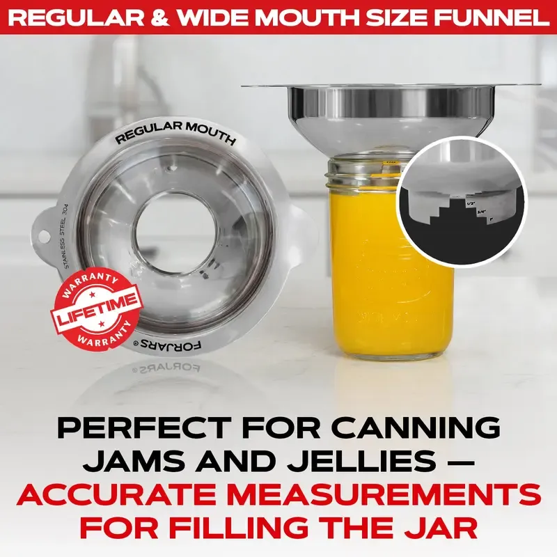 Forjars Stainless Steel Funnel Set with Regular & Wide Mouth Sizes Dishwasher Safe BPA Free Kitchen Accessories Utensils