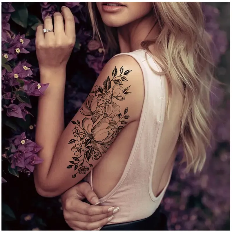 36 Sheets Black Arm Tattoos for Men Women Half Sleeve Animals Lion Tiger Wolf Death Skull Compass Flower Butterflies Fake Tattoos That Look Real Durable for Teens