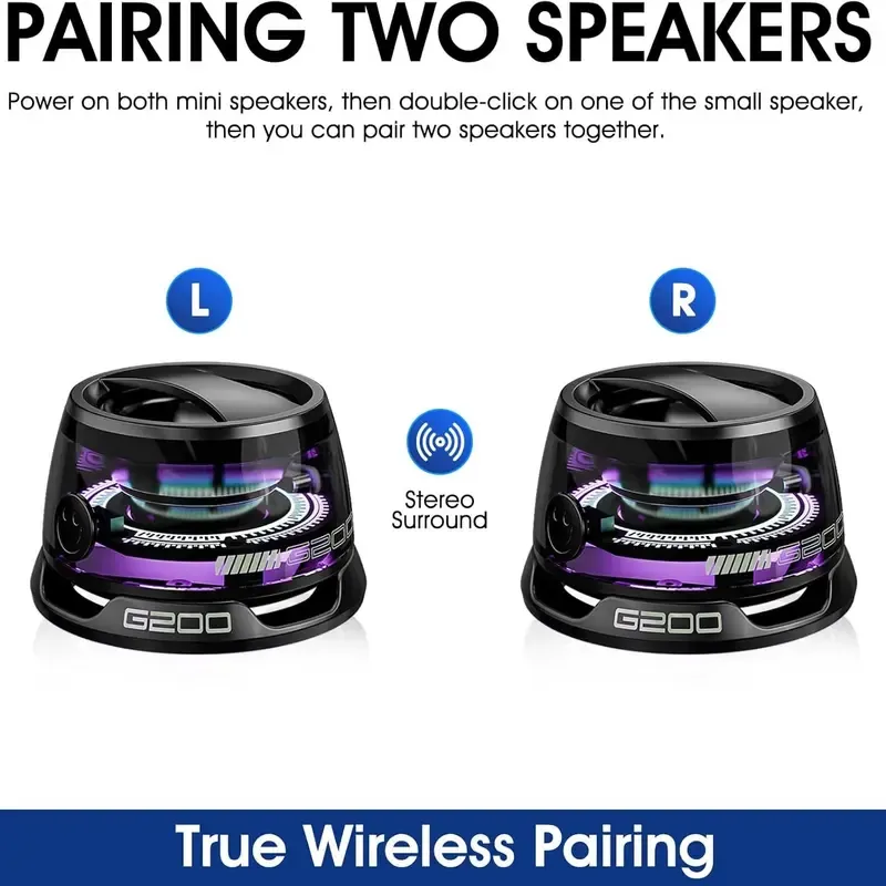 CircuiLiving G200 Compact Portable Magnetic-Suction Cup Bluetooth Speaker - IPX4 Waterproof, RGB Lights, TWS Stereo Surround Sound, Smartphone Holder, Suitable for Outdoor & Car Use, Compatible with iPhone & Android, Ideal Gift