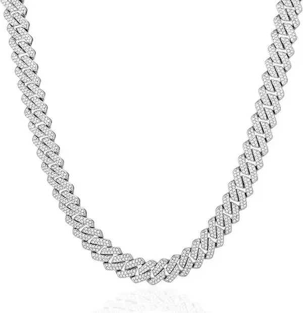 Iced Out Cuban Link Chain for Men, Silver Plated Hip Hop Diamonds Necklace - Streetwear Jewelry, Cool Gifts for Guys, Men's Accessories, Accessories Adults