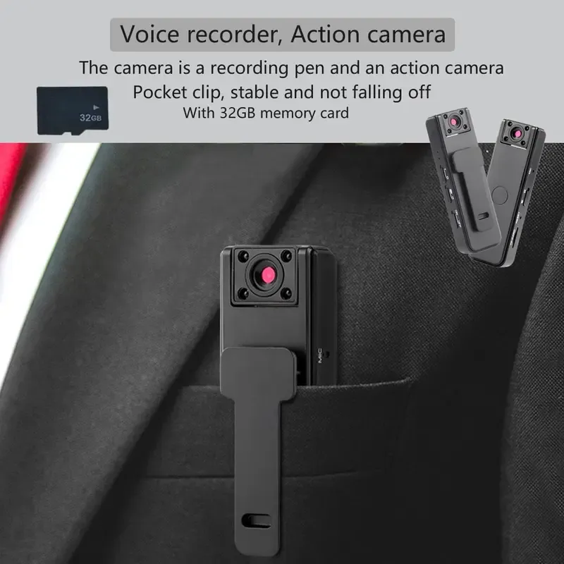 Wireless Vlog Body Camera With 16G SD Card, 1080P Camcorder, Wearable Body Cam with Night-Vision & 180° Rotation Lens, Portable Sport DV Camcorder for Outdoor Sport Skiing Cycling Hiking（No APP）