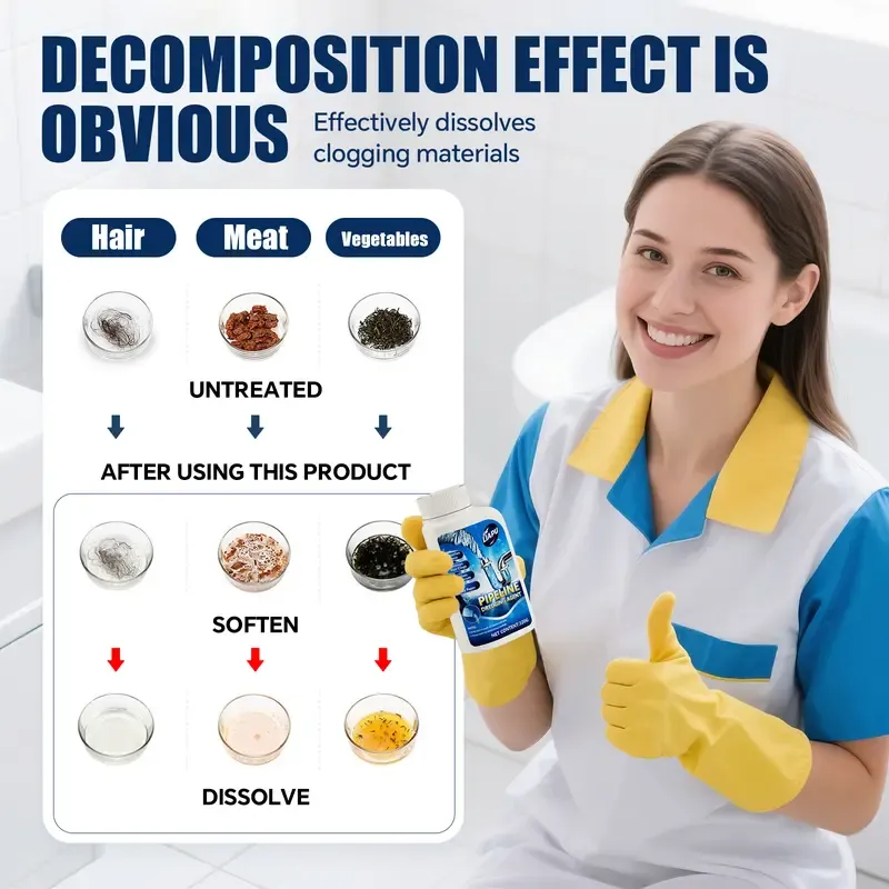 Powerful Powder Drain Unclogger Cleaner - Anti-Clogging Deodorizing, Anti-Bacterial Drain Opener, Dissolves 200 Clogs, Kills 99% Bacteria, Odour Control, Unscented, 1 Pc for Kitchen & Bathroom Pipes,dorm essentials,home essentials