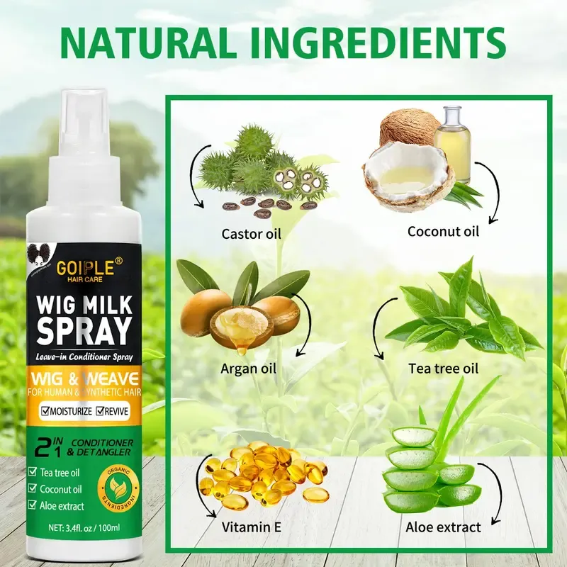 Wig Milk Spray Wig Spray for Synthetic Hair, Leave-In Conditioner Spray for Hair Wigs, Conditioner ＆ Detangler 2 in 1 Moisturize Spray, Hydrates & Replenishes Synthetic Wigs Easy Combing (3.4 fl oz)