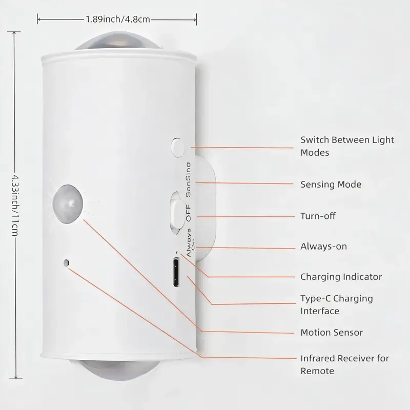 Smart LED Wall Lamp with Motion Sensor - 16 RGB Dynamic Ambient Night Light with Remote, Magnetic & Stick on Design, USB Rechargeable Cordless Projector light, Perfect for Home Decor, Stairs, Hallway, Courtyard Doorway