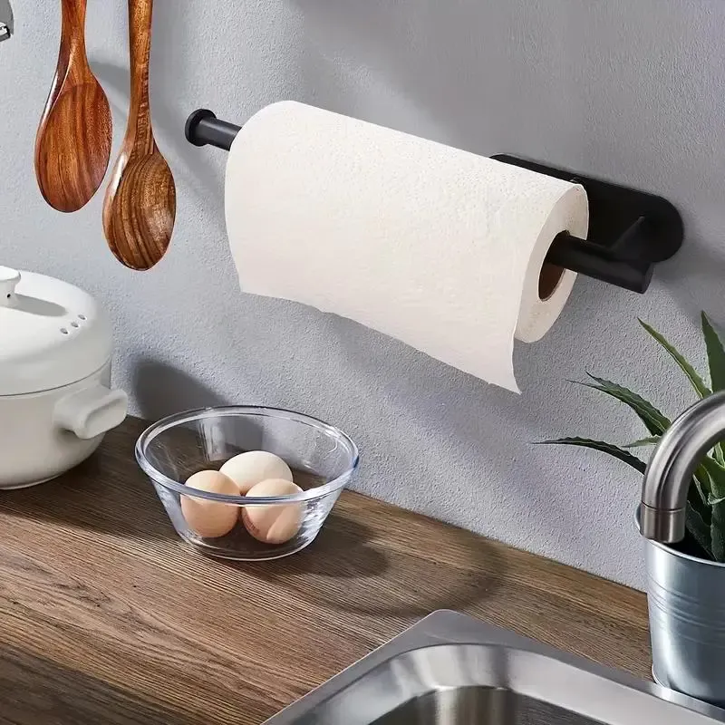 Small Space Organizer, 1 pcs Wall-Mounted No-Drill Paper Towel Holder, Tissue Dispenser, Space-Saving Kitchen Organizer, Bath Storage Holder, Stainless Steel Bathroom Accessory PICKS