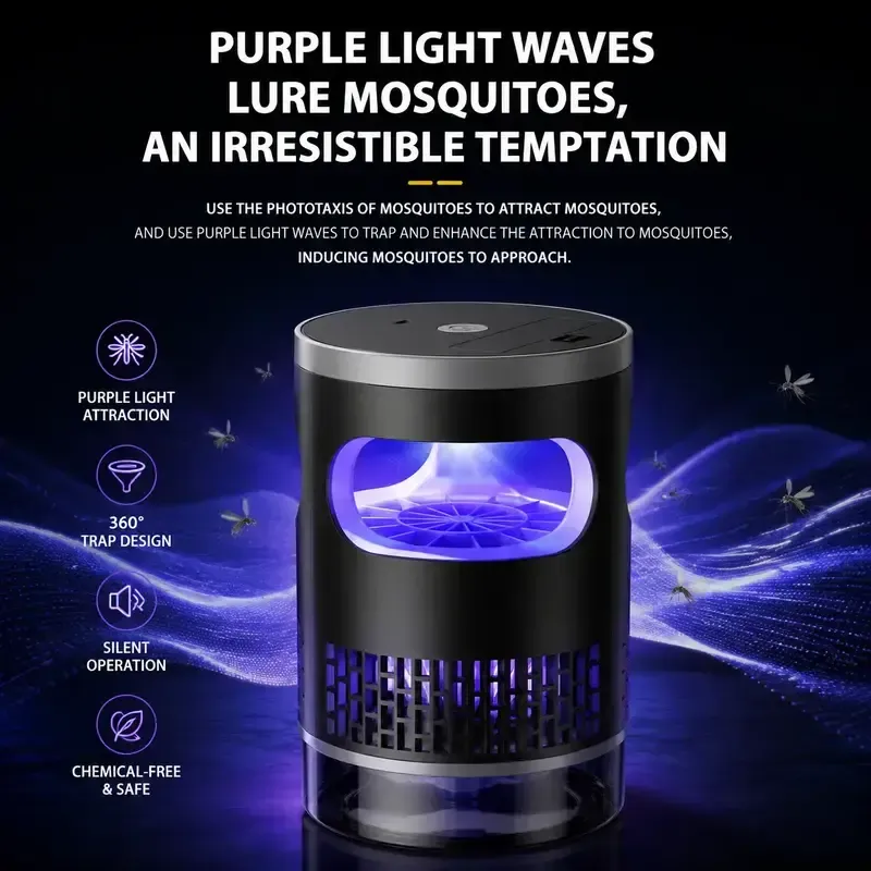 Indoor LED Mosquito Trap - Quiet Non-Zapper with Effective Suction, UV Light - Catches Fruit Flies, Gnats, Moths for Home Use