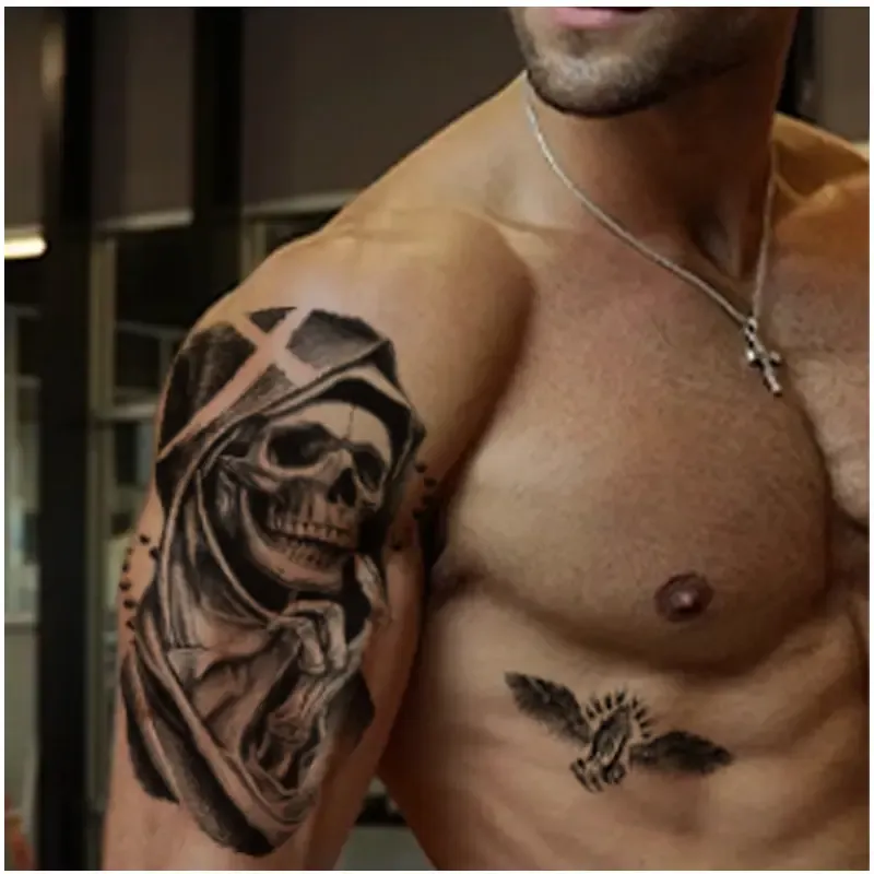 36 Sheets Black Arm Tattoos for Men Women Half Sleeve Animals Lion Tiger Wolf Death Skull Compass Flower Butterflies Fake Tattoos That Look Real Durable for Teens