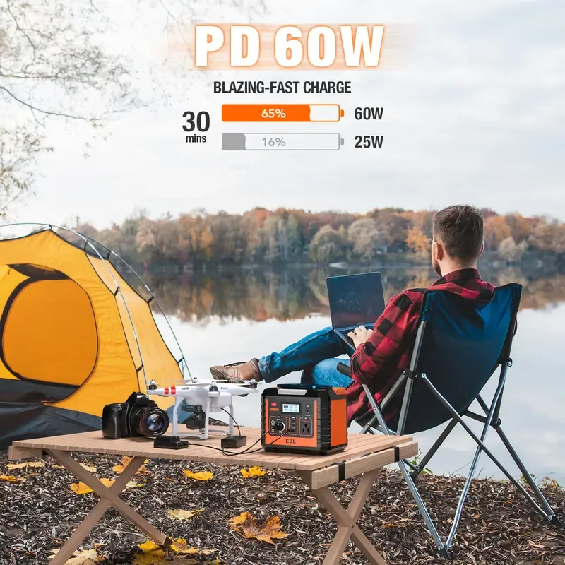 EBL 300W Portable Power Station | 300Wh Solar Generator, Pure Sine Wave AC, 9-Device Charging, Lightweight for Camping & Home Backup