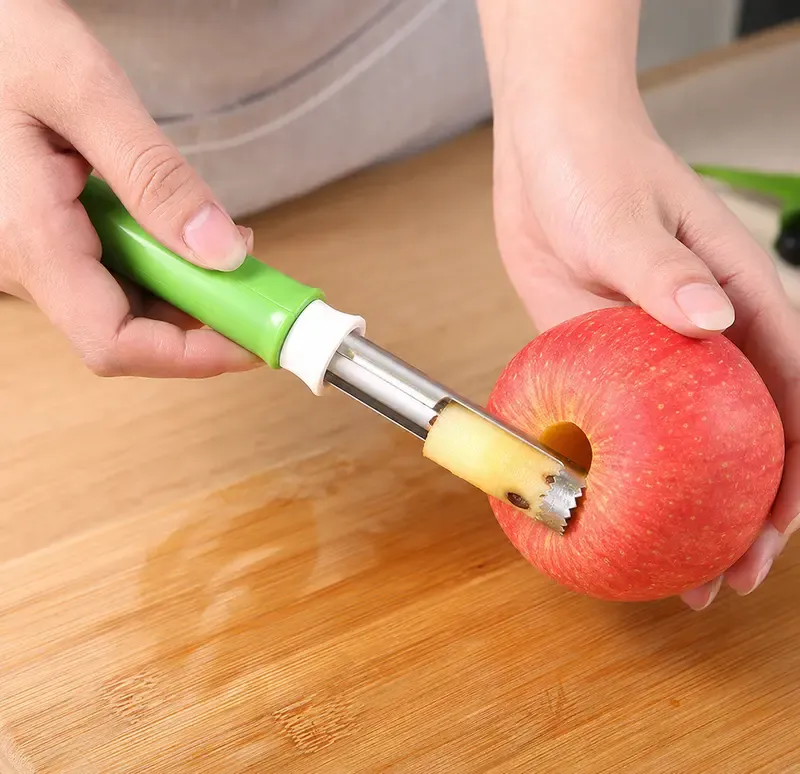 2-in-1 Dual Function Kitchen Utensil, Stainless Steel Handheld Fruit Peeler & Apple Corer with Comfort Grip for Potatoes, Apples, Avocados, and Everyday Prep