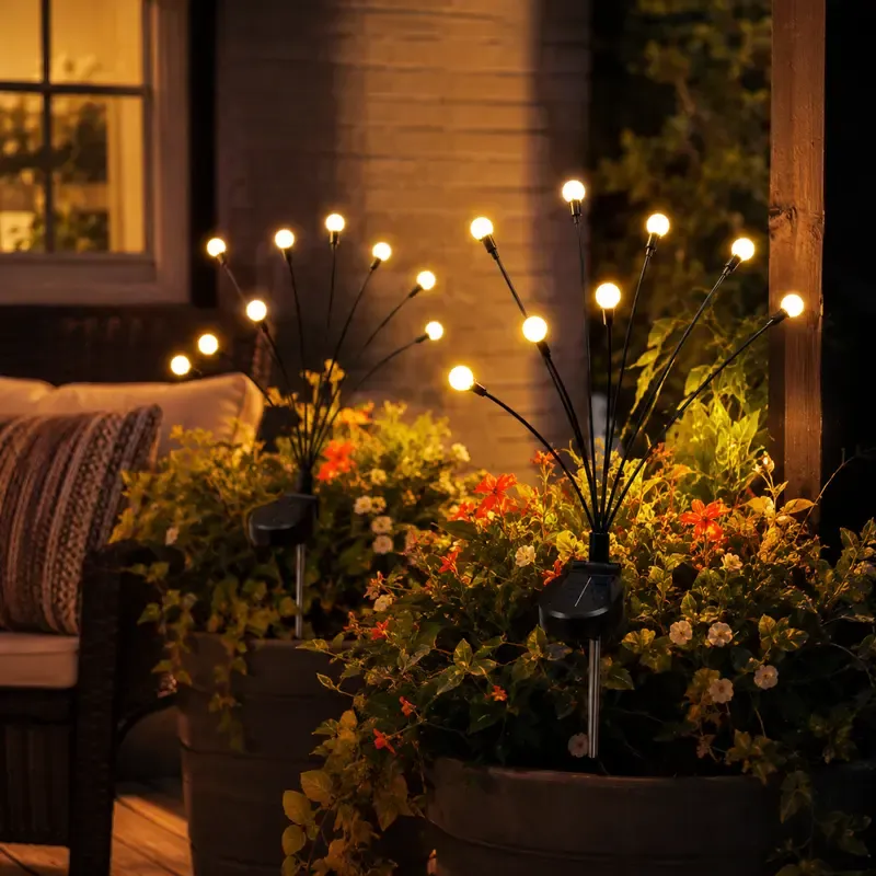Outdoor Solar Firefly LED Lights - 4 Pack Waterproof Garden Stake Decorative Lamps with Auto Dusk-to-Dawn Glow, 32 LEDs for Curb Appeal, Whimsy Decor, Mood Lighting & LED Pathway Lighting,dorm essentials,home decor,home essentials,camping essentials