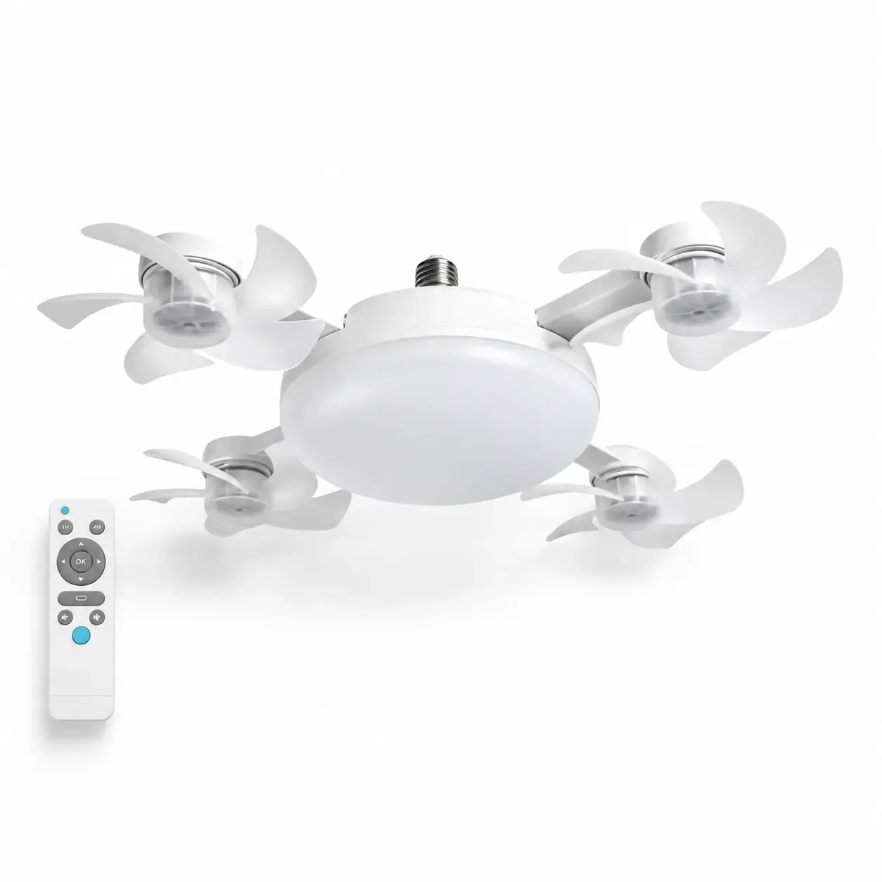 Ceiling Fan Light with Remote Control, 19.69 Inch Screw in LED Fan Light, Foldable Ceiling Fan with 4 Fan Heads, Quiet Airflow & Bright Lighting, Easy Installation for Bedroom, Living Room, Kitchen, Office, Dorm, Small Room Use