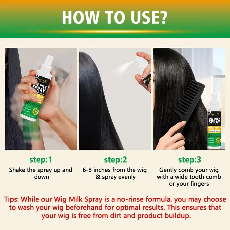 Wig Milk Spray Wig Spray for Synthetic Hair, Leave-In Conditioner Spray for Hair Wigs, Conditioner ＆ Detangler 2 in 1 Moisturize Spray, Hydrates & Replenishes Synthetic Wigs Easy Combing (3.4 fl oz)