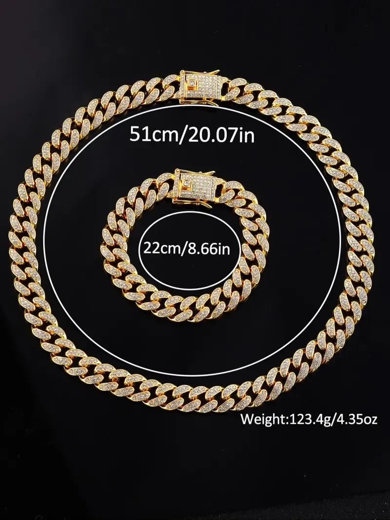 Men's Luxury Rhinestone Decorated Quartz Watch & Elegant Jewelry Set, Including Round Dial Watch & Bracelet & Necklace, Fashion Watch Set for Party, Daily Decor, Trendy Watch Set