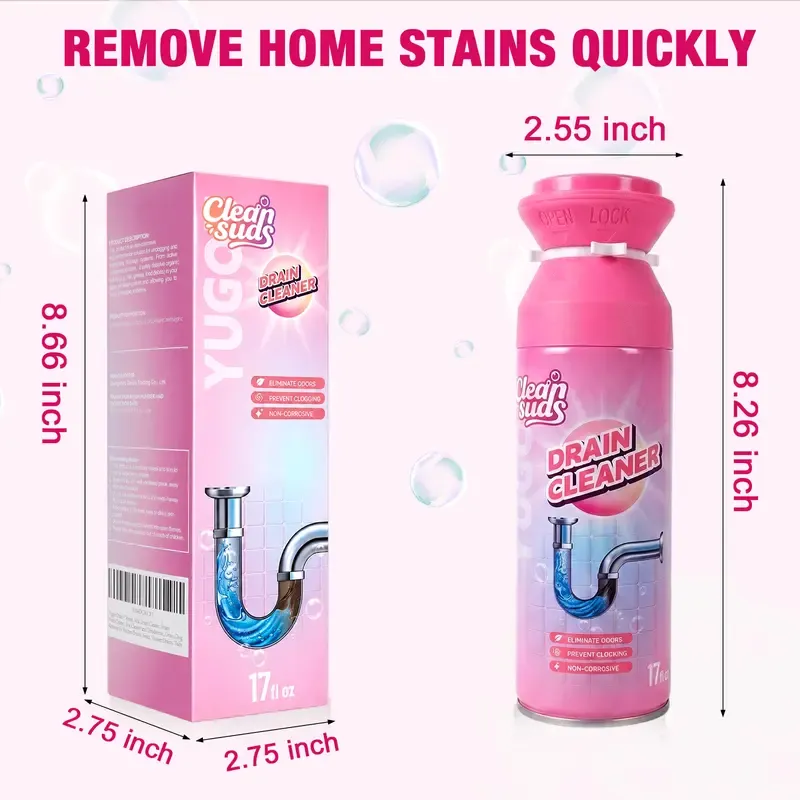 Foaming Drain Opener  Alcohol Free Mousse Foam, Scented Cleaning Products Unclogs Sinks, Kitchen Drains, Bathtubs, Odor Neutralizer, 24 Month Shelf Life, Household Cleaning Supplies