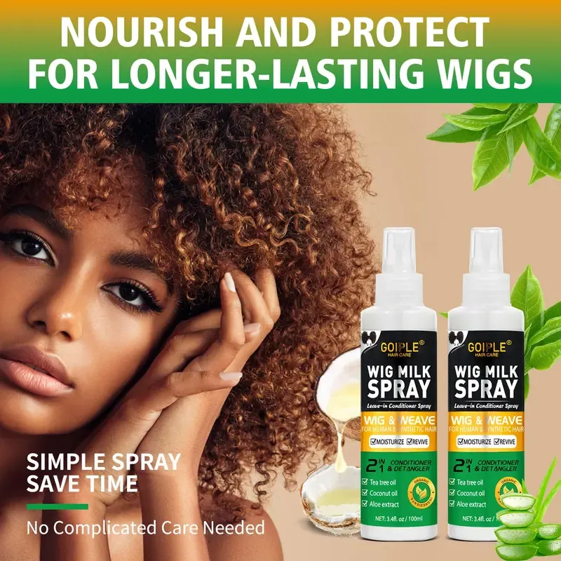 Wig Milk Spray Wig Spray for Synthetic Hair, Leave-In Conditioner Spray for Hair Wigs, Conditioner ＆ Detangler 2 in 1 Moisturize Spray, Hydrates & Replenishes Synthetic Wigs Easy Combing (3.4 fl oz)