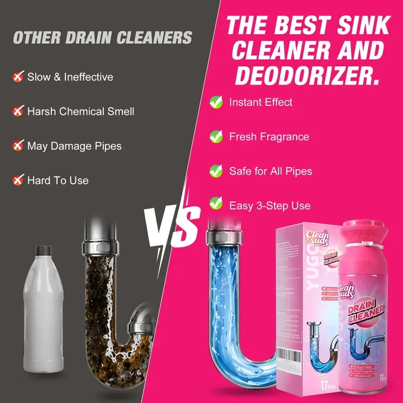 Foaming Drain Opener  Alcohol Free Mousse Foam, Scented Cleaning Products Unclogs Sinks, Kitchen Drains, Bathtubs, Odor Neutralizer, 24 Month Shelf Life, Household Cleaning Supplies