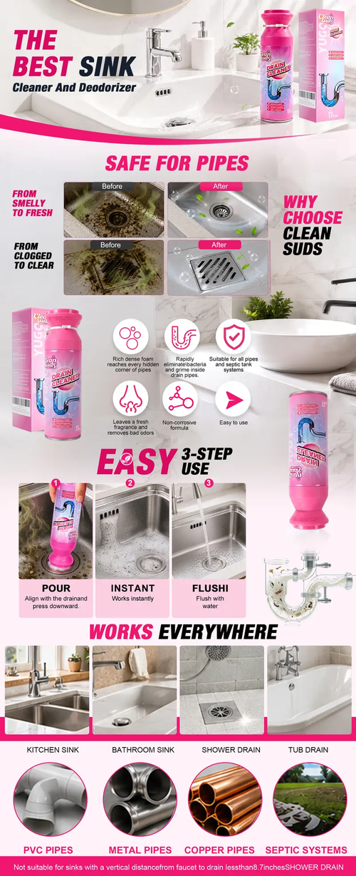 Foaming Drain Opener  Alcohol Free Mousse Foam, Scented Cleaning Products Unclogs Sinks, Kitchen Drains, Bathtubs, Odor Neutralizer, 24 Month Shelf Life, Household Cleaning Supplies