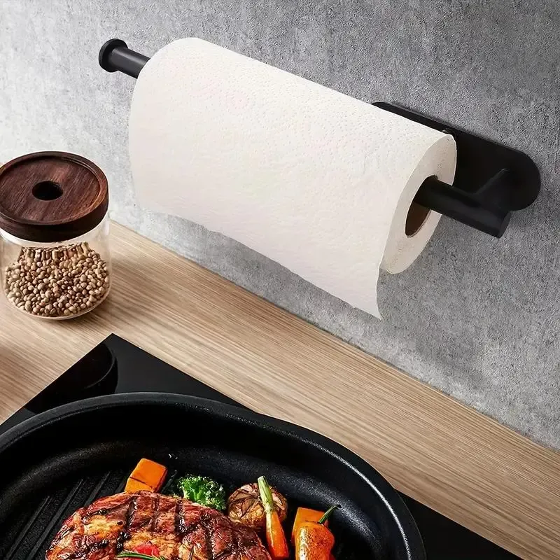 Small Space Organizer, 1 pcs Wall-Mounted No-Drill Paper Towel Holder, Tissue Dispenser, Space-Saving Kitchen Organizer, Bath Storage Holder, Stainless Steel Bathroom Accessory PICKS