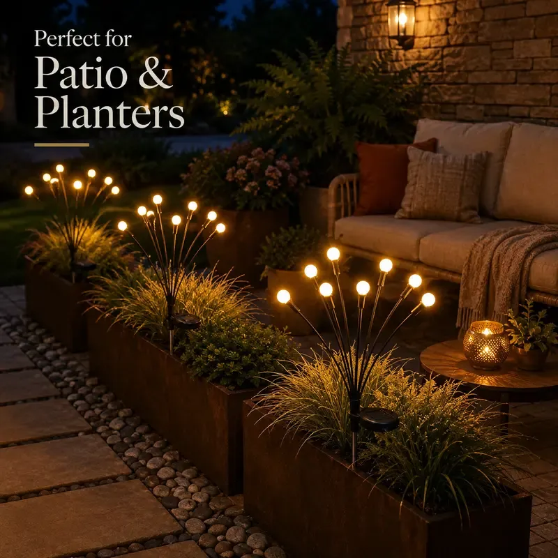 Outdoor Solar Firefly LED Lights - 4 Pack Waterproof Garden Stake Decorative Lamps with Auto Dusk-to-Dawn Glow, 32 LEDs for Curb Appeal, Whimsy Decor, Mood Lighting & LED Pathway Lighting,dorm essentials,home decor,home essentials,camping essentials