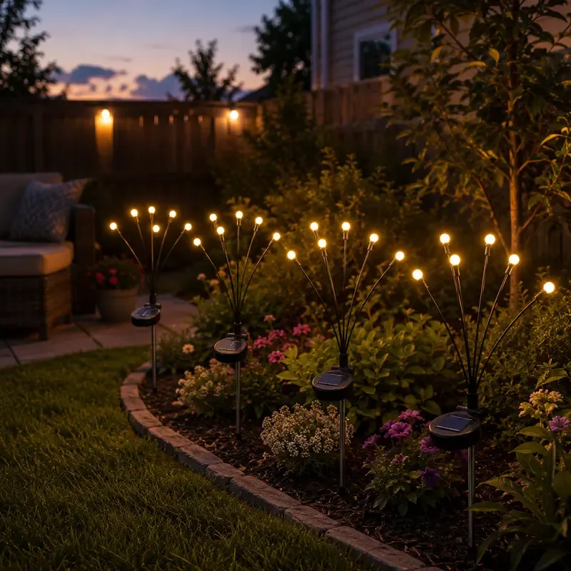Outdoor Solar Firefly LED Lights - 4 Pack Waterproof Garden Stake Decorative Lamps with Auto Dusk-to-Dawn Glow, 32 LEDs for Curb Appeal, Whimsy Decor, Mood Lighting & LED Pathway Lighting,dorm essentials,home decor,home essentials,camping essentials