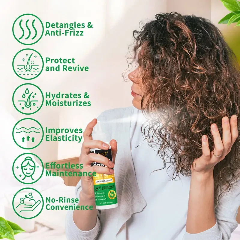Wig Milk Spray Wig Spray for Synthetic Hair, Leave-In Conditioner Spray for Hair Wigs, Conditioner ＆ Detangler 2 in 1 Moisturize Spray, Hydrates & Replenishes Synthetic Wigs Easy Combing (3.4 fl oz)