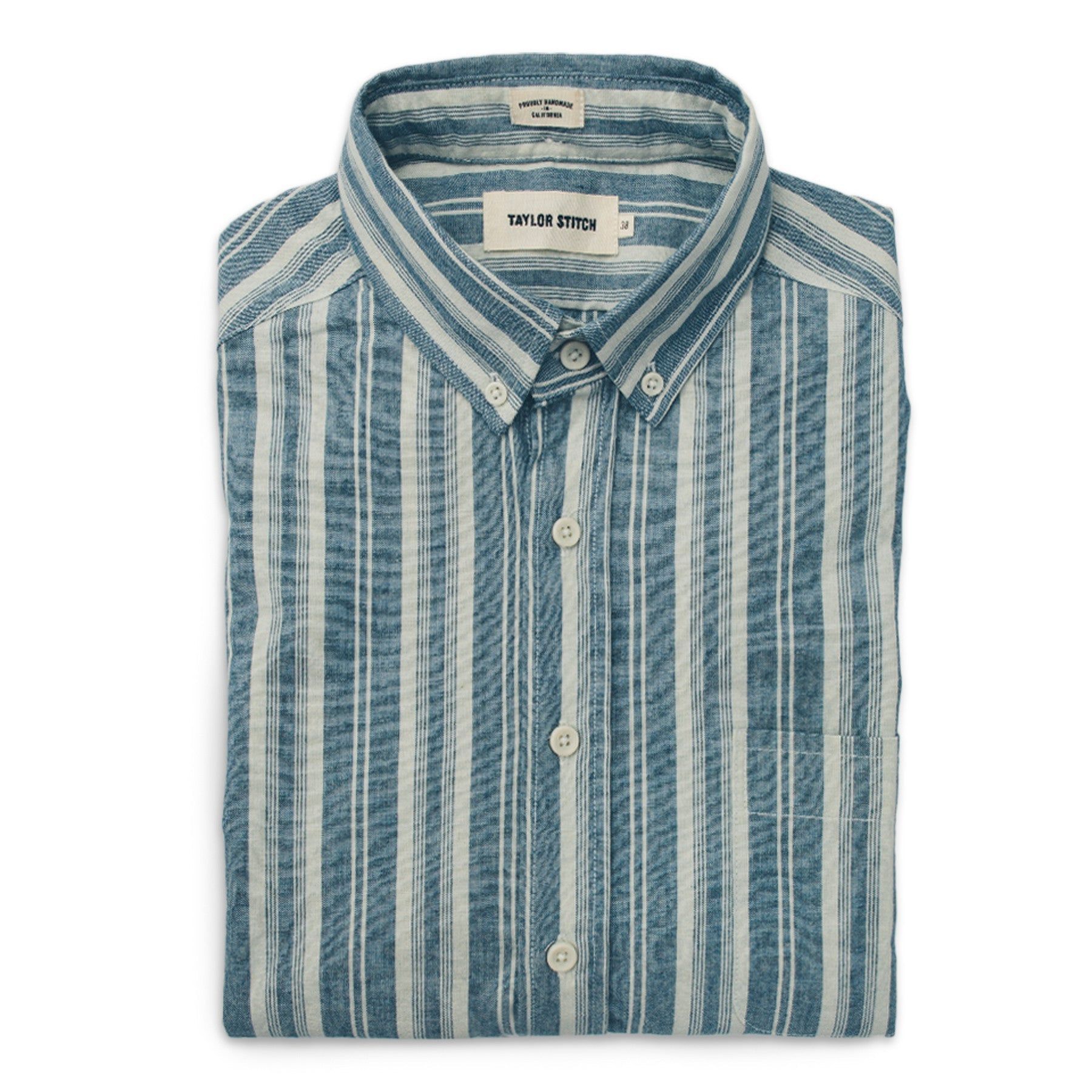 The Short Sleeve California in Blue Striped Chambray