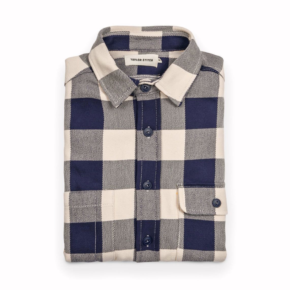 The Moto Utility Shirt in Natural & Navy Buffalo Plaid