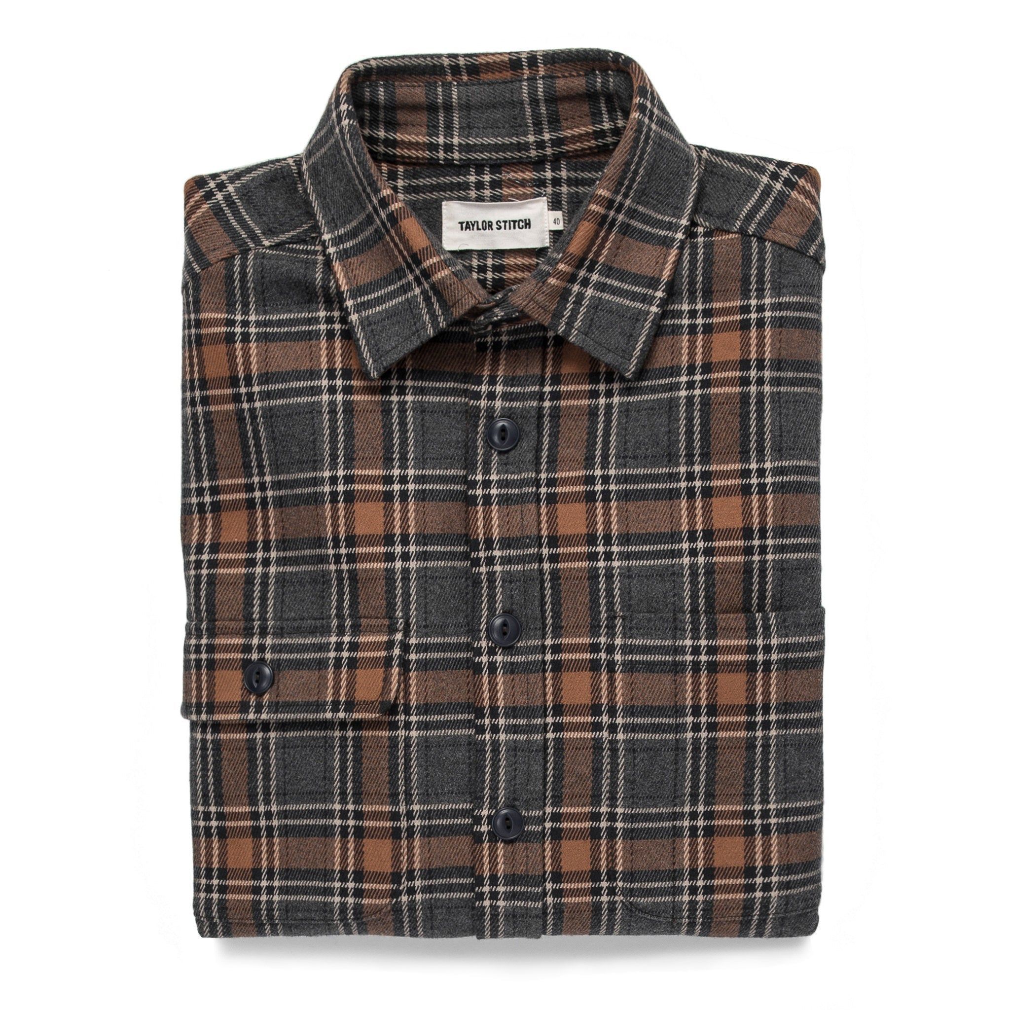 The Moto Utility Shirt in Charcoal & Rust Plaid