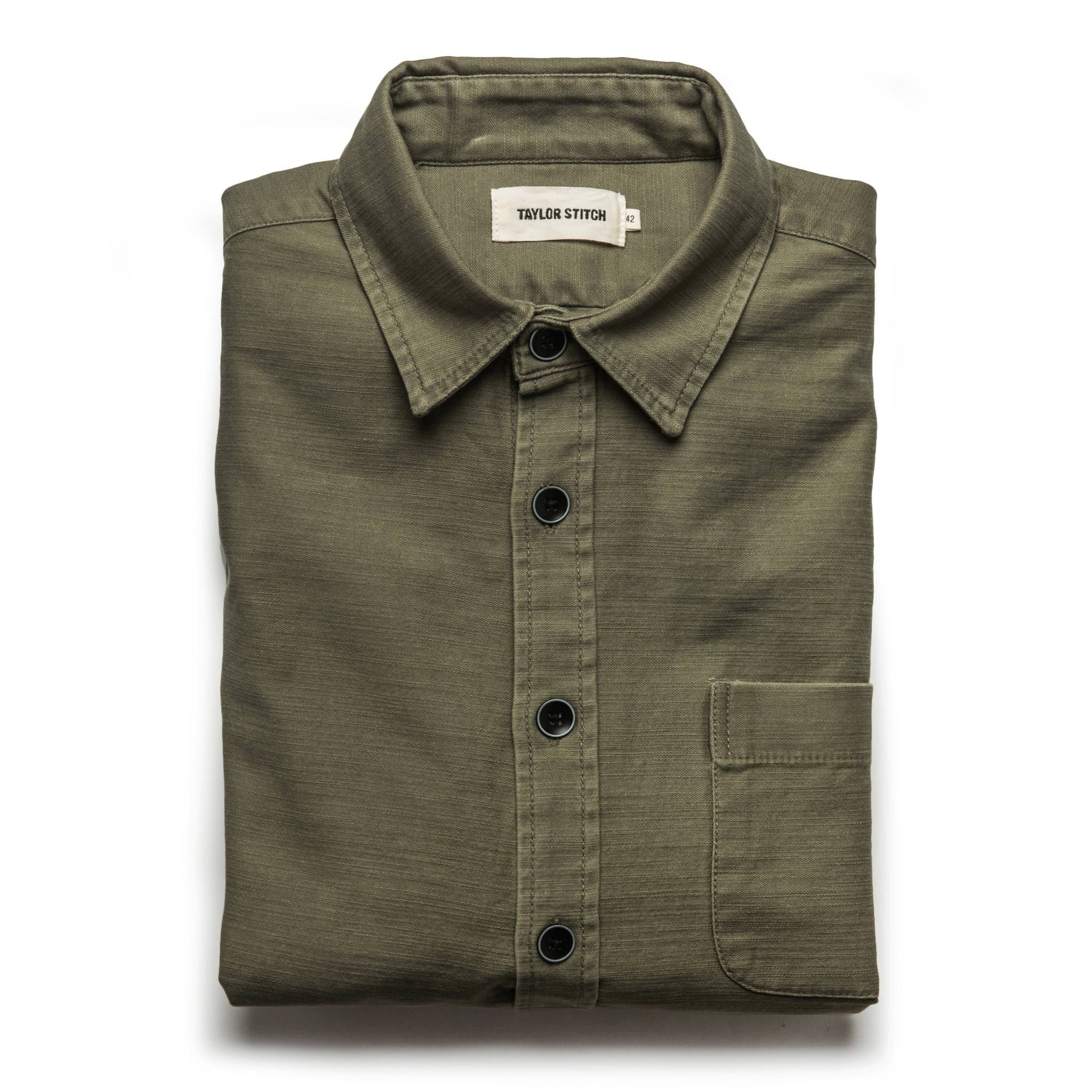 The Mechanic Shirt in Olive Reverse Sateen